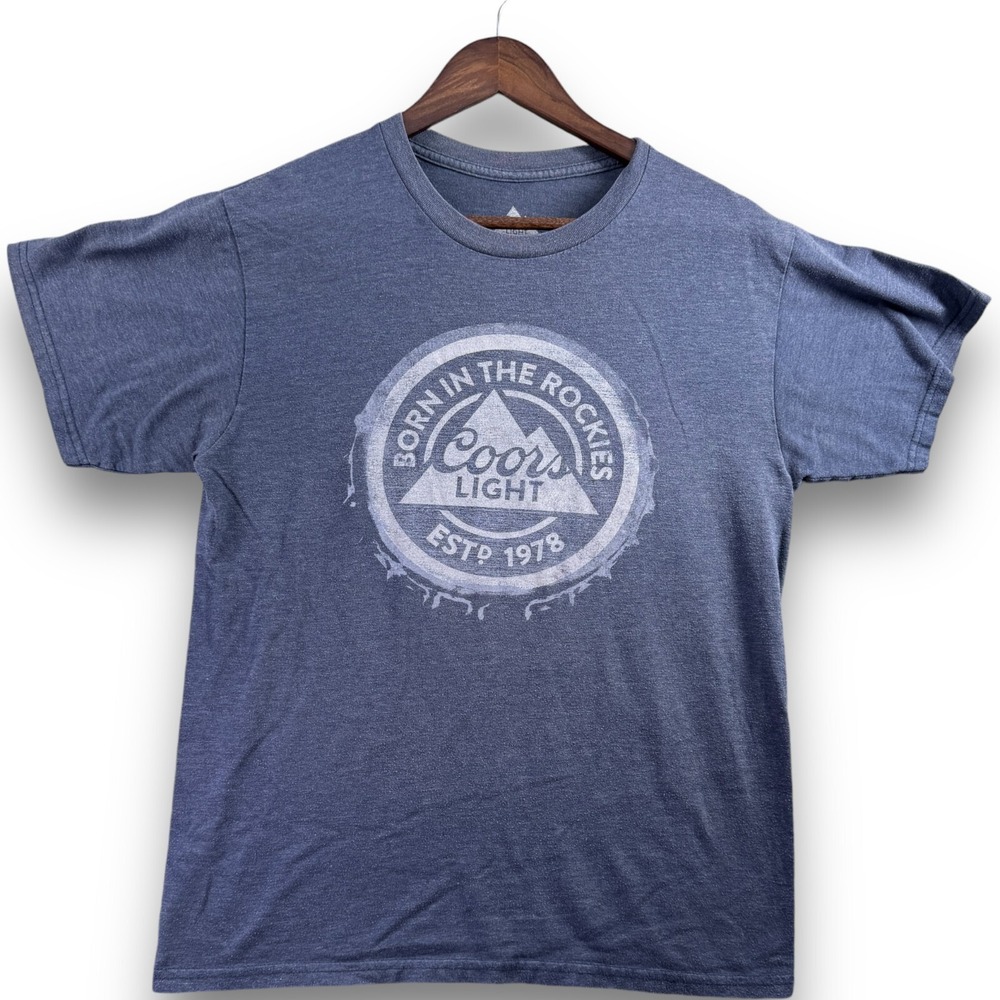 Coors Light Men T-Shirt Medium M Blue Born In The Rockies Graphic Short Sleeve